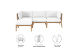 EEI-6121-GRY-WHI Clearwater 4-Piece Outdoor Patio Teak Wood Sectional Sofa By Modway