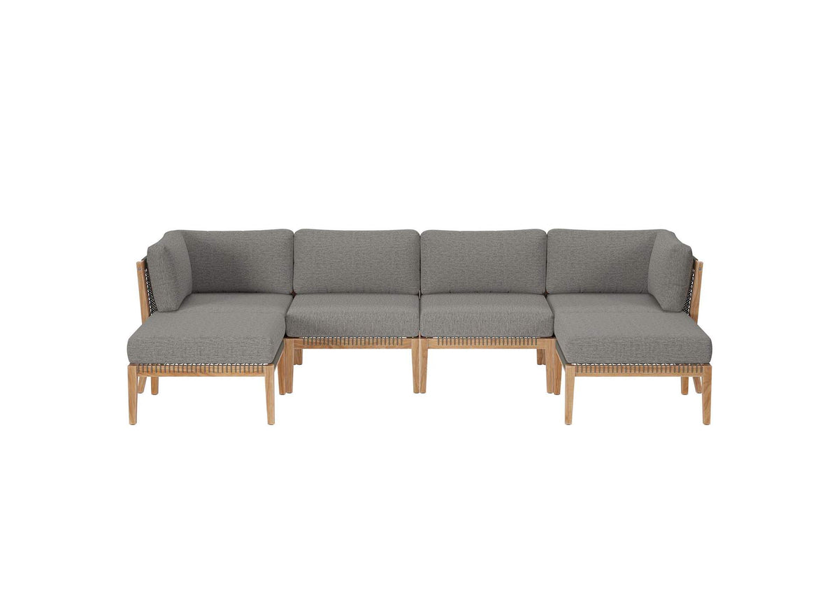 EEI-6122-GRY-GPH Clearwater 6-Piece Outdoor Patio Teak Wood Sectional Sofa By Modway