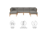 EEI-6122-GRY-GPH Clearwater 6-Piece Outdoor Patio Teak Wood Sectional Sofa By Modway