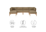 EEI-6122-GRY-LBR Clearwater 6-Piece Outdoor Patio Teak Wood Sectional Sofa By Modway