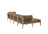 EEI-6122-GRY-LBR Clearwater 6-Piece Outdoor Patio Teak Wood Sectional Sofa By Modway