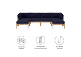 EEI-6122-GRY-NAV Clearwater 6-Piece Outdoor Patio Teak Wood Sectional Sofa By Modway