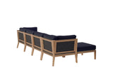 EEI-6122-GRY-NAV Clearwater 6-Piece Outdoor Patio Teak Wood Sectional Sofa By Modway