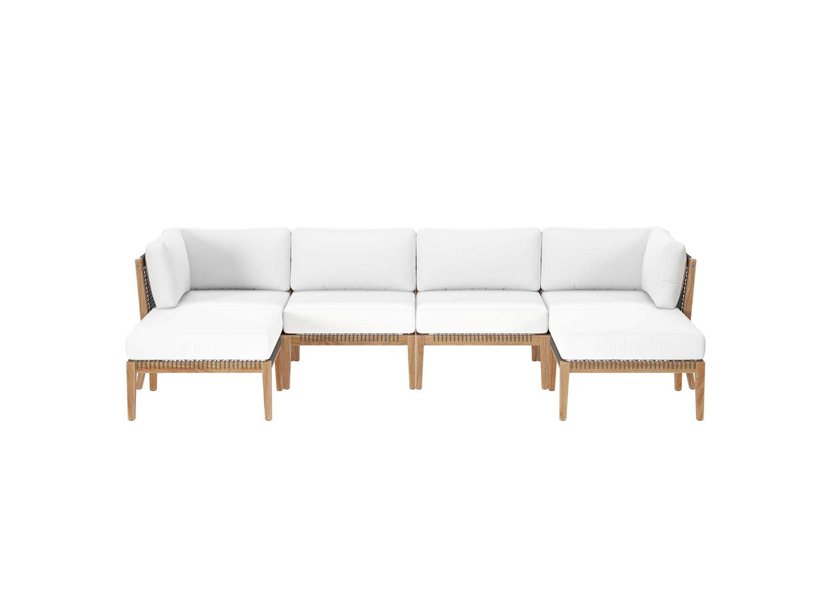 EEI-6122-GRY-WHI Clearwater 6-Piece Outdoor Patio Teak Wood Sectional Sofa By Modway