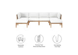 EEI-6122-GRY-WHI Clearwater 6-Piece Outdoor Patio Teak Wood Sectional Sofa By Modway