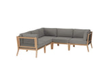 EEI-6123-GRY-GPH Clearwater 5 Piece Outdoor Patio Teak Wood Sectional Sofa By Modway