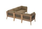 EEI-6123-GRY-LBR Clearwater 5 Piece Outdoor Patio Teak Wood Sectional Sofa By Modway