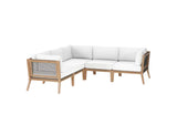 EEI-6123-GRY-WHI Clearwater 5 Piece Outdoor Patio Teak Wood Sectional Sofa By Modway