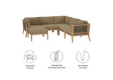 EEI-6124-GRY-LBR Clearwater 6-Piece Outdoor Patio Teak Wood Sectional Sofa By Modway