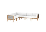 EEI-6125-GRY-WHI Clearwater 6-Piece Outdoor Patio Teak Wood Sectional Sofa By Modway