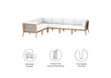 EEI-6125-GRY-WHI Clearwater 6-Piece Outdoor Patio Teak Wood Sectional Sofa By Modway