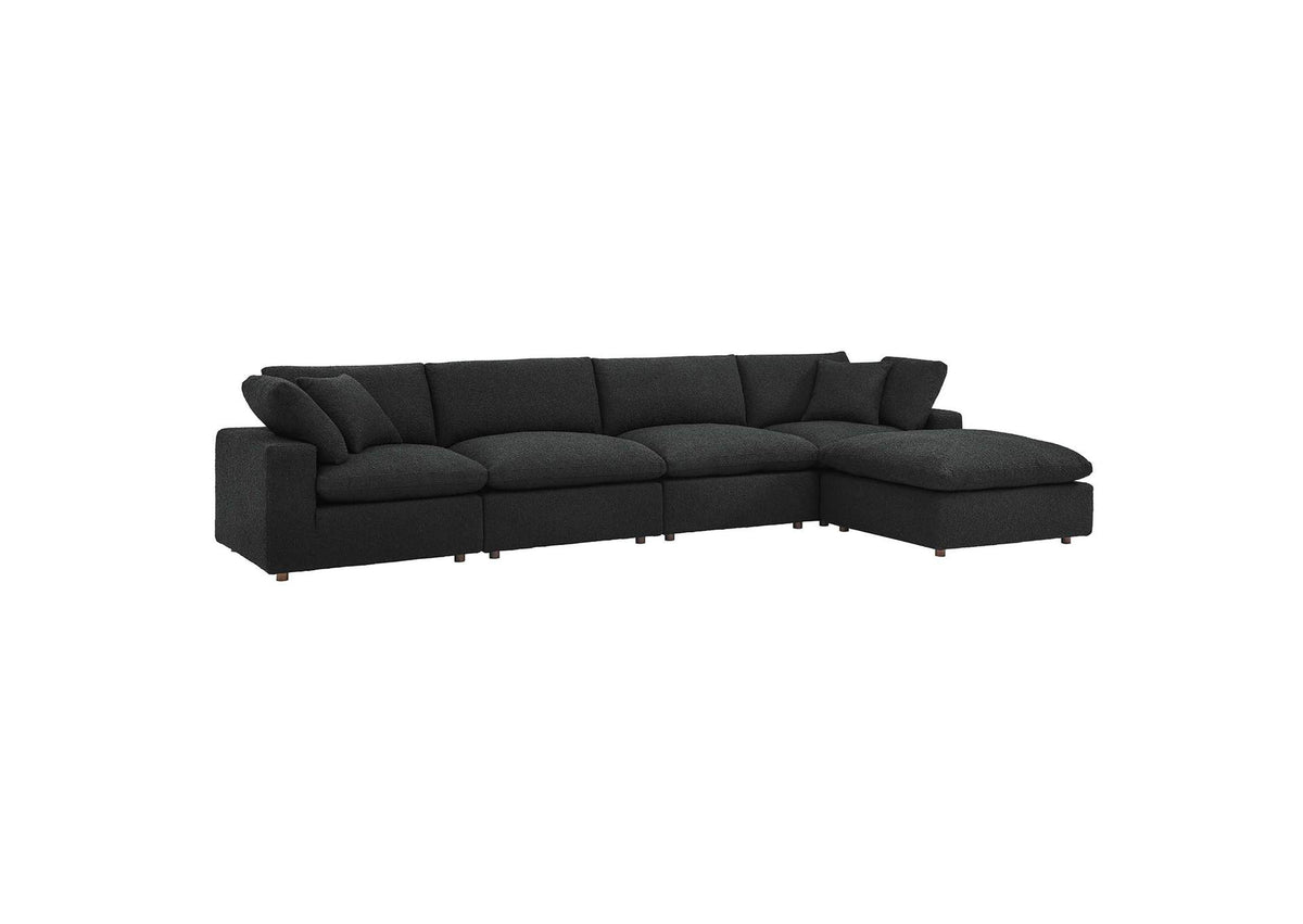 EEI-6365-BLK Commix 5 Piece Down Filled Overstuffed Boucle Fabric Sectional Sofa By Modway