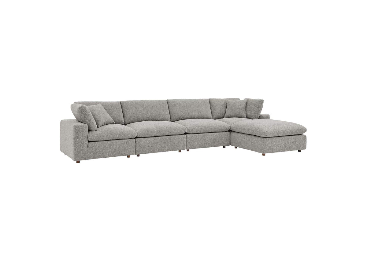 EEI-6365-LGR Commix 5 Piece Down Filled Overstuffed Boucle Fabric Sectional Sofa By Modway