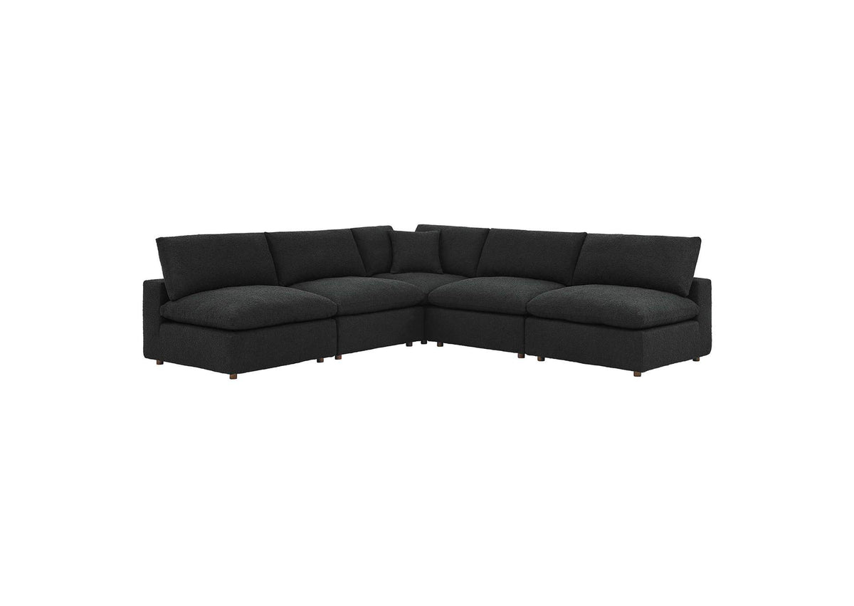 EEI-6367-BLK Commix 5 Piece Down Filled Overstuffed Boucle Fabric Sectional Sofa By Modway