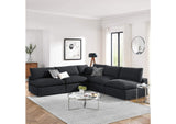 EEI-6367-BLK Commix 5 Piece Down Filled Overstuffed Boucle Fabric Sectional Sofa By Modway