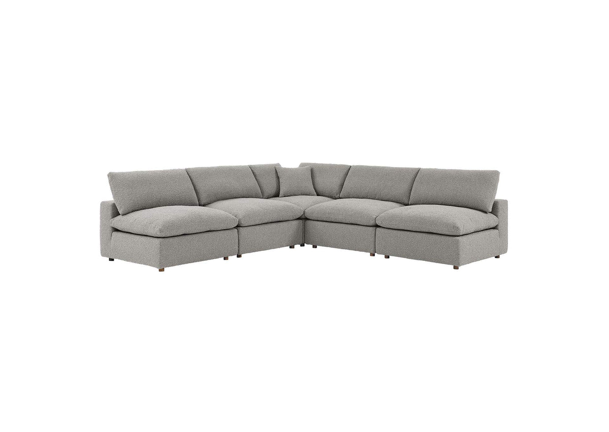 EEI-6367-LGR Commix 5 Piece Down Filled Overstuffed Boucle Fabric Sectional Sofa By Modway