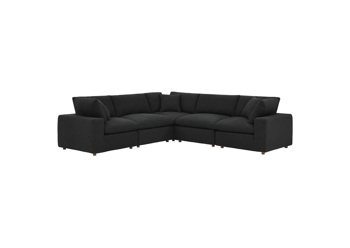 EEI-6368-BLK Commix 5 Piece Down Filled Overstuffed Boucle Sectional Sofa By Modway