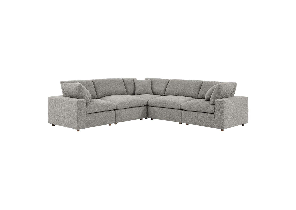 EEI-6368-LGR Commix 5 Piece Down Filled Overstuffed Boucle Sectional Sofa By Modway
