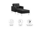 EEI-6409-SLV-BLK-SET Loft Tufted Vegan Leather Armchair And Ottoman Set By Modway