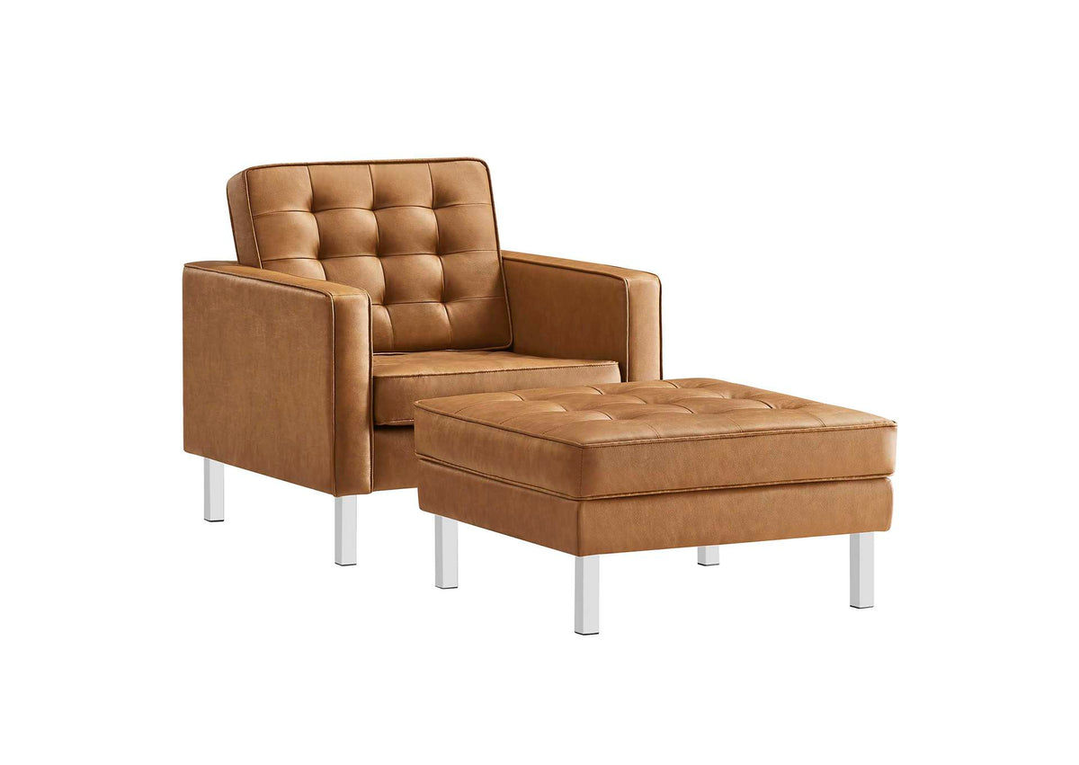 EEI-6409-SLV-TAN-SET Loft Tufted Vegan Leather Armchair And Ottoman Set By Modway