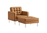EEI-6409-SLV-TAN-SET Loft Tufted Vegan Leather Armchair And Ottoman Set By Modway