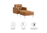 EEI-6409-SLV-TAN-SET Loft Tufted Vegan Leather Armchair And Ottoman Set By Modway