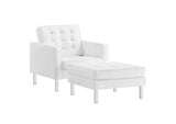 EEI-6409-SLV-WHI-SET Loft Tufted Vegan Leather Armchair And Ottoman Set By Modway