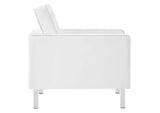 EEI-6409-SLV-WHI-SET Loft Tufted Vegan Leather Armchair And Ottoman Set By Modway