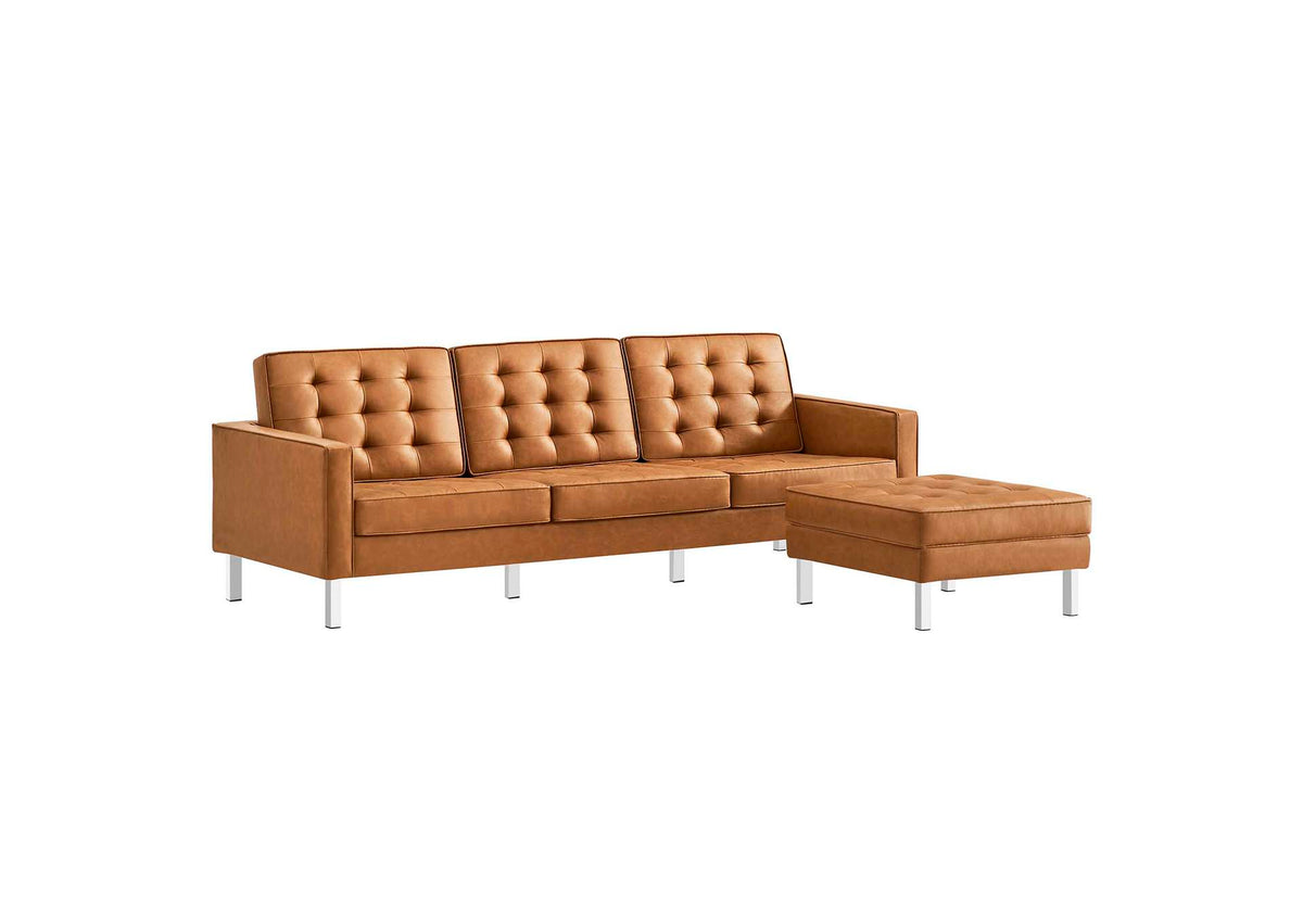 EEI-6410-SLV-TAN-SET Loft Tufted Vegan Leather Sofa And Ottoman Set By Modway