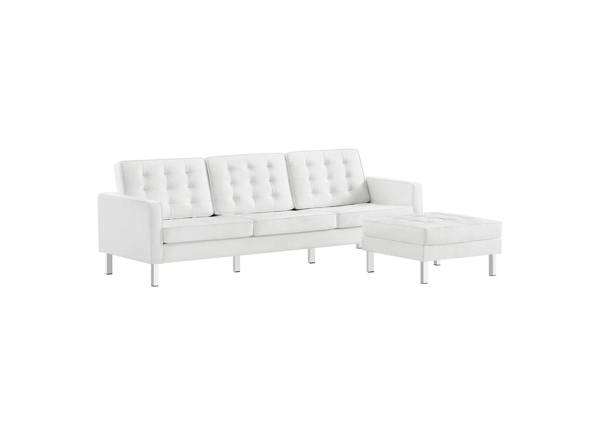 EEI-6410-SLV-WHI-SET Loft Tufted Vegan Leather Sofa And Ottoman Set By Modway