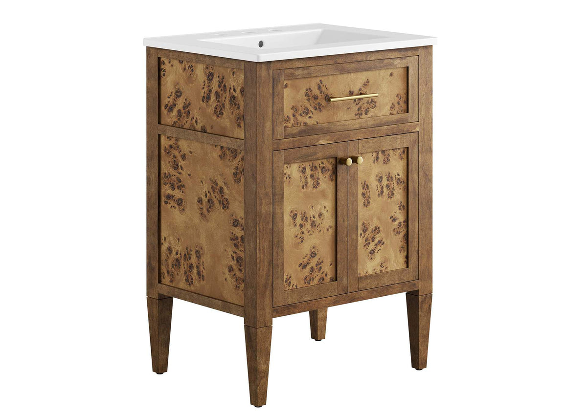 EEI-6440-WHI-BRN Elysian 24" Wood Bathroom Vanity By Modway