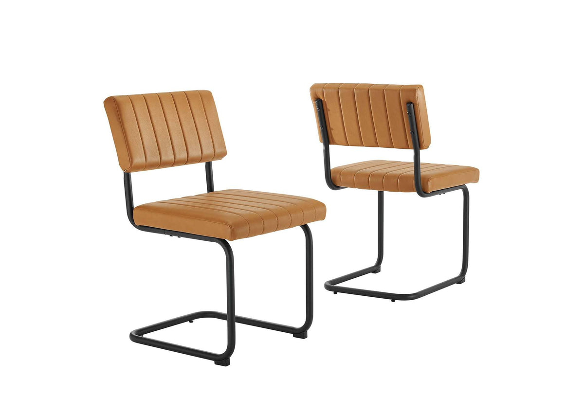 EEI-6470-BLK-TAN Parity Vegan Leather Dining Side Chairs Set Of 2 By Modway