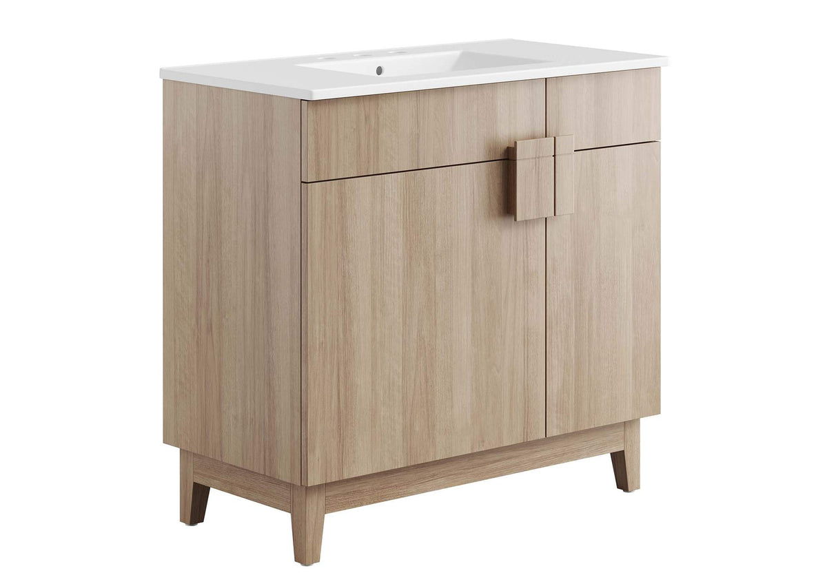 EEI-6484-WHI-OAK Miles 36" Bathroom Vanity By Modway