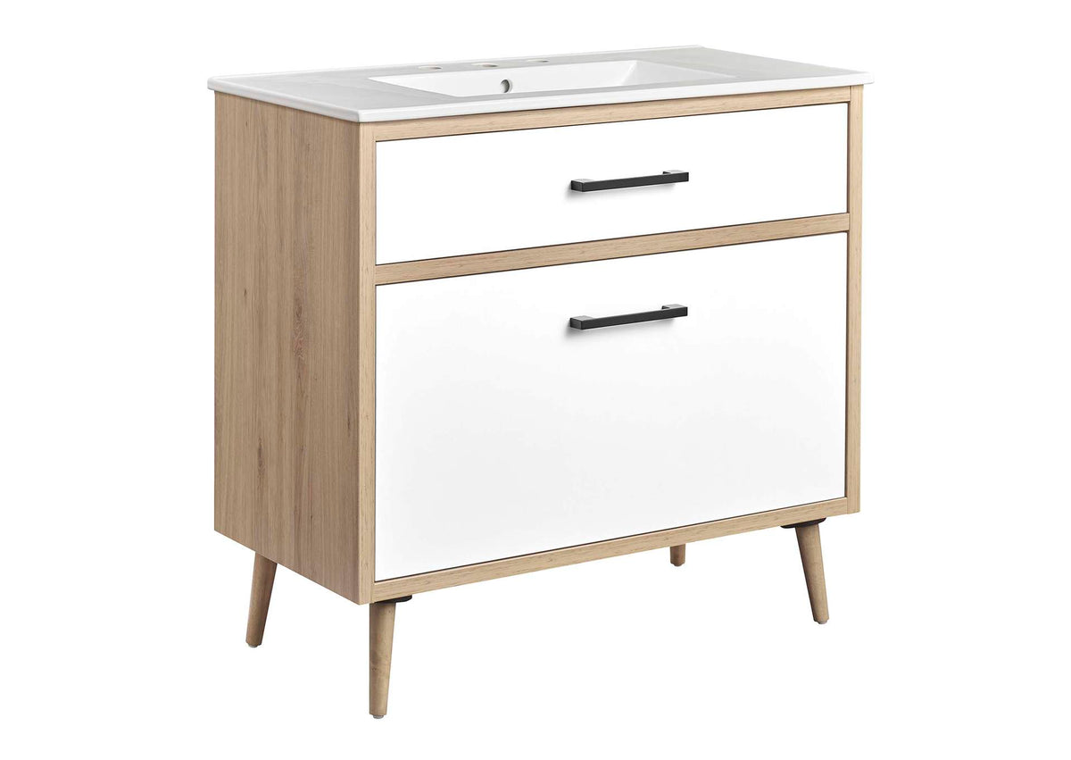 EEI-6500-WHI-OAK Maverick 36" Bathroom Vanity By Modway