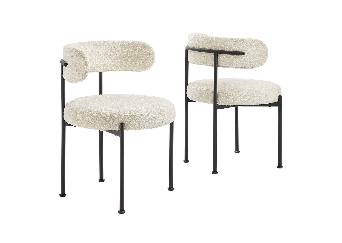 EEI-6516-IVO-BLK Albie Boucle Fabric Dining Chairs Set Of 2 By Modway