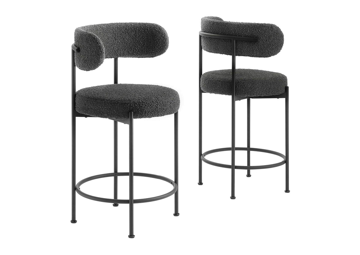 EEI-6518-CHA-BLK Albie Boucle Fabric Counter Stools Set Of 2 By Modway