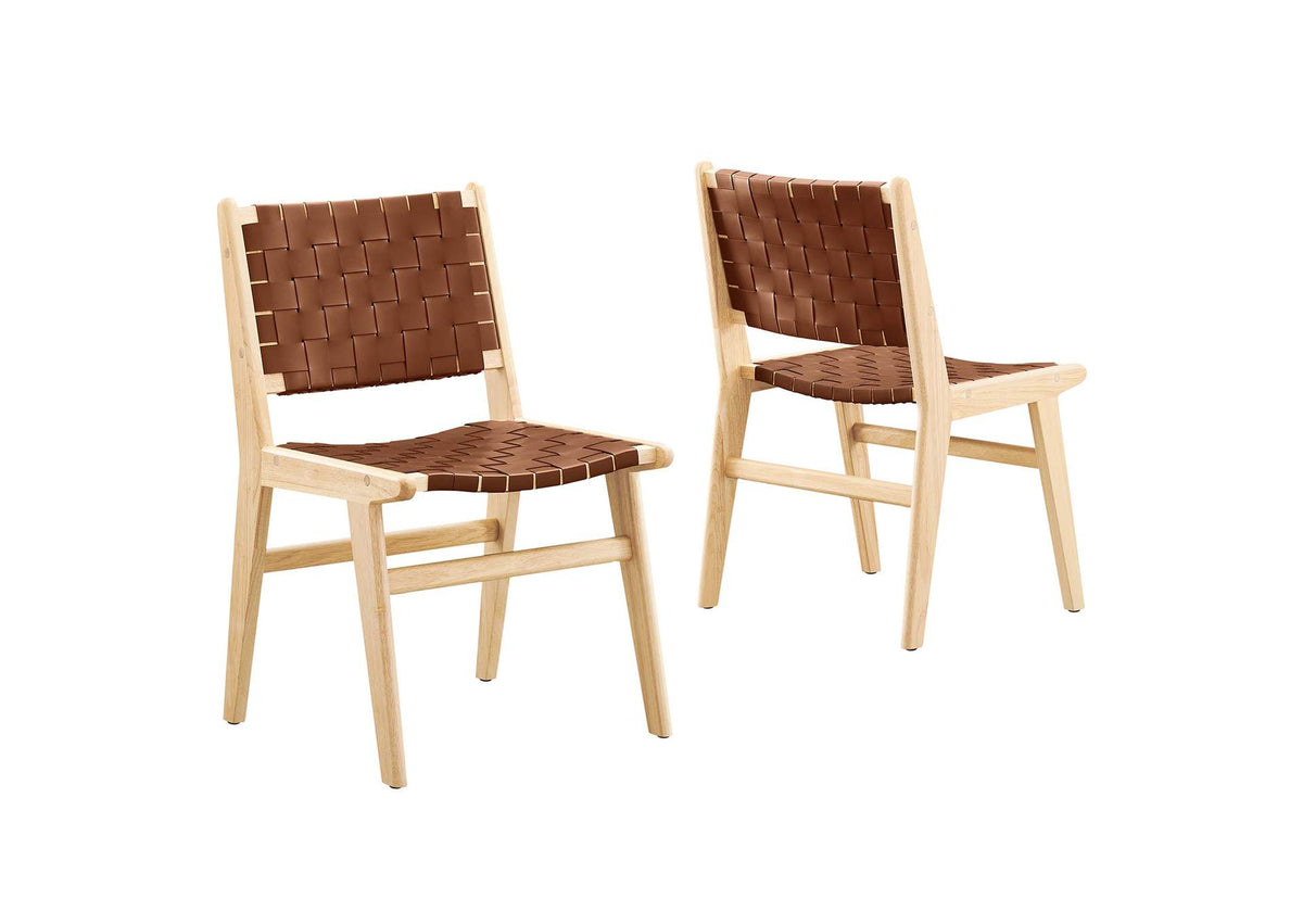 EEI-6544-NAT-BRN Saoirse Leather Wood Dining Side Chair Set Of 2 By Modway