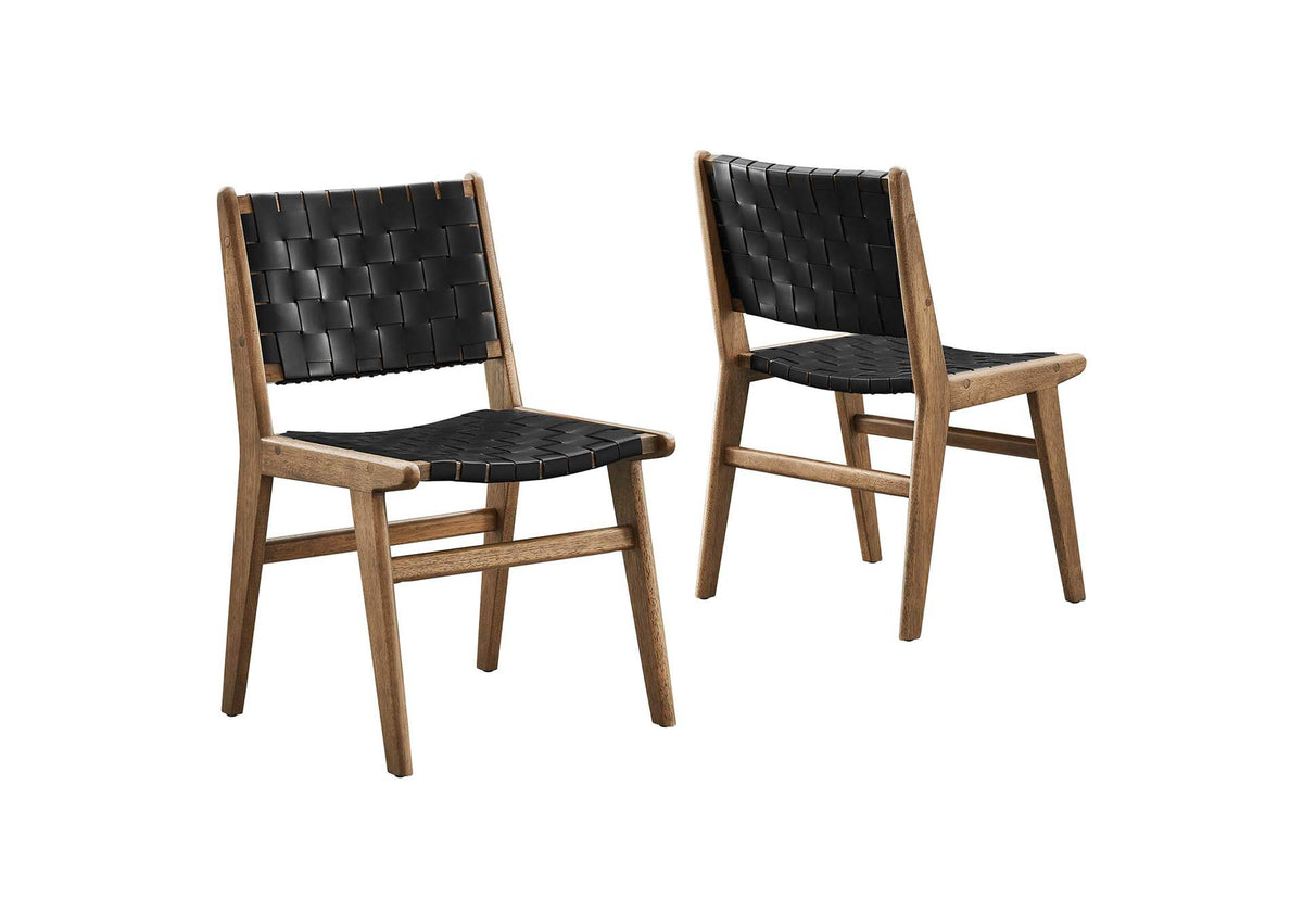 EEI-6544-WAL-BLK Saoirse Leather Wood Dining Side Chair Set Of 2 By Modway