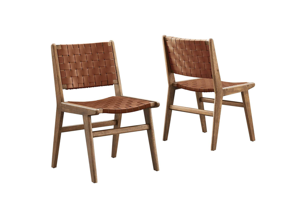 EEI-6544-WAL-BRN Saoirse Leather Wood Dining Side Chair Set Of 2 By Modway