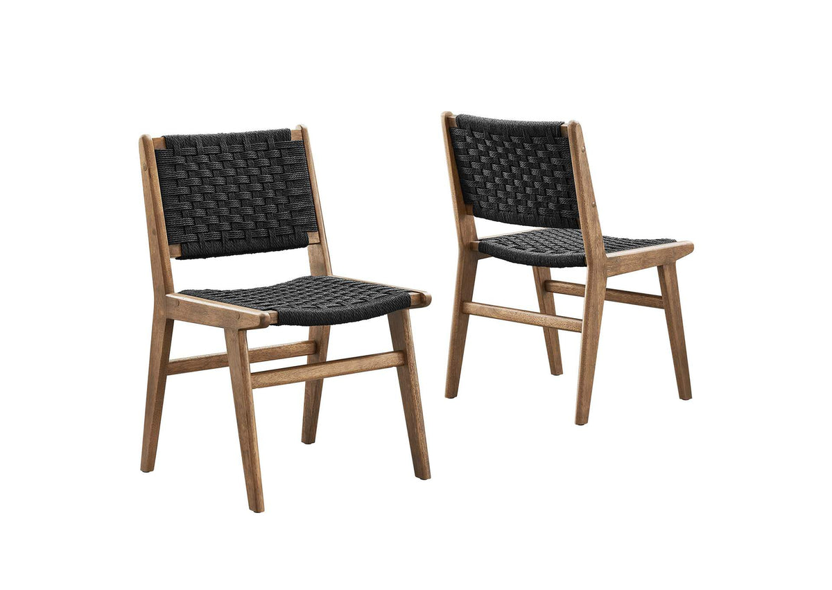 EEI-6545-WAL-BLK Saoirse Woven Rope Wood Dining Side Chair Set Of 2 By Modway