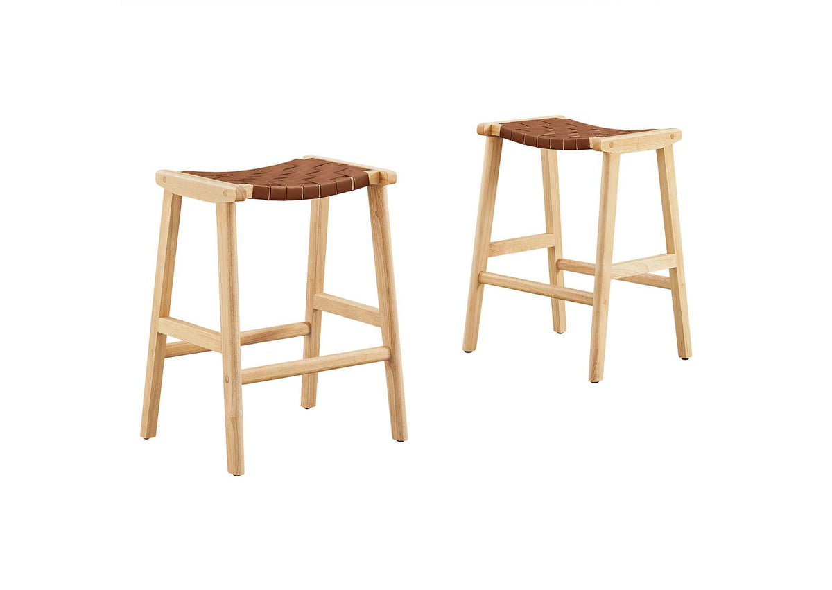 EEI-6547-NAT-BRN Saoirse Faux Leather Wood Counter Stool Set Of 2 By Modway