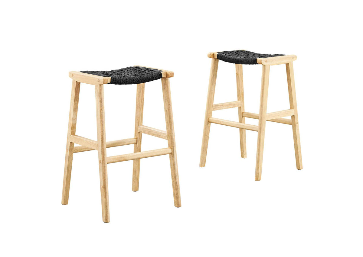 EEI-6550-NAT-BLK Saoirse Woven Rope Wood Bar Stool Set Of 2 By Modway