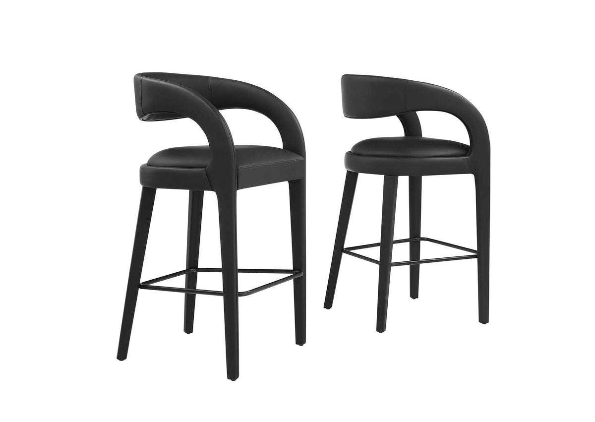 EEI-6567-BLK-BLK Pinnacle Vegan Leather Bar Stool Set Of 2 By Modway