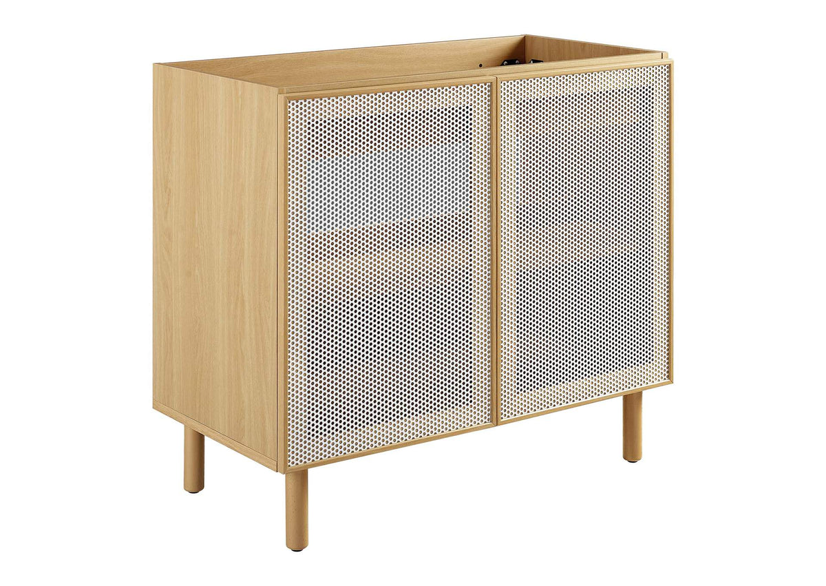 EEI-6622-OAK Calla 36" Perforated Metal Bathroom Vanity Cabinet - Sink Basin Not Included - By Modway