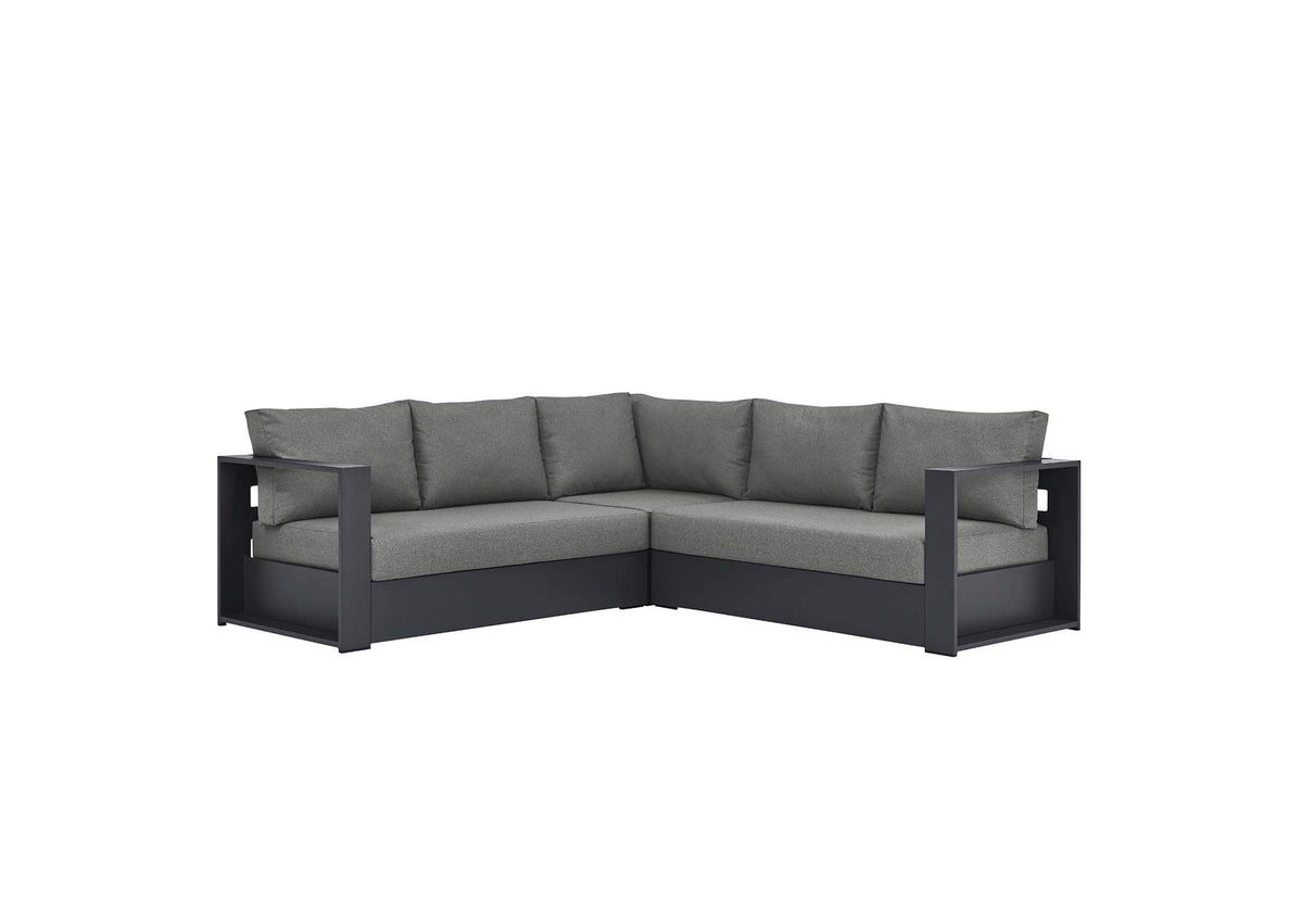 EEI-6668-GRY-CHA Tahoe 3-Piece Outdoor Patio Powder-Coated Aluminum Sectional Sofa Set By Modway