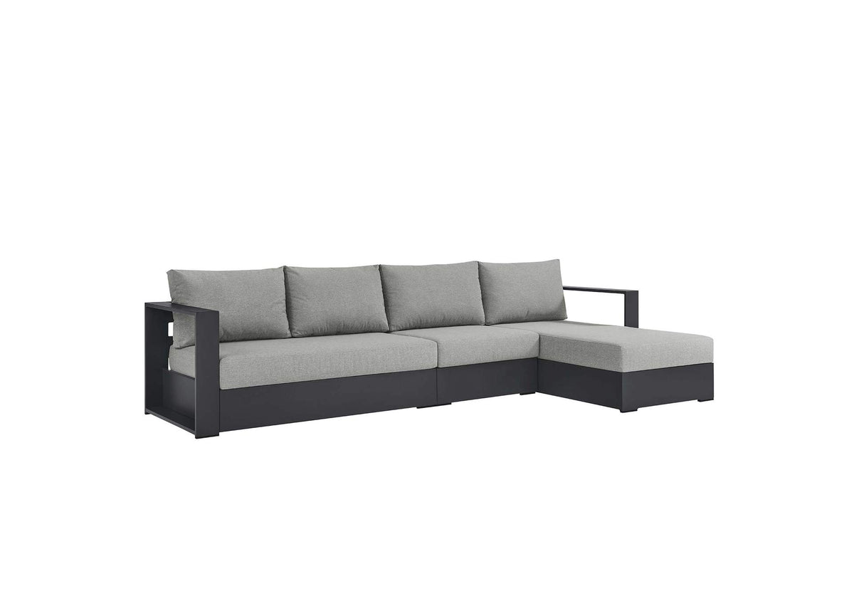 EEI-6671-GRY-GRY Tahoe 3-Piece Outdoor Patio Powder-Coated Aluminum Right-Facing Chaise Sectional Sofa Set By Modway