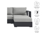 EEI-6671-GRY-GRY Tahoe 3-Piece Outdoor Patio Powder-Coated Aluminum Right-Facing Chaise Sectional Sofa Set By Modway