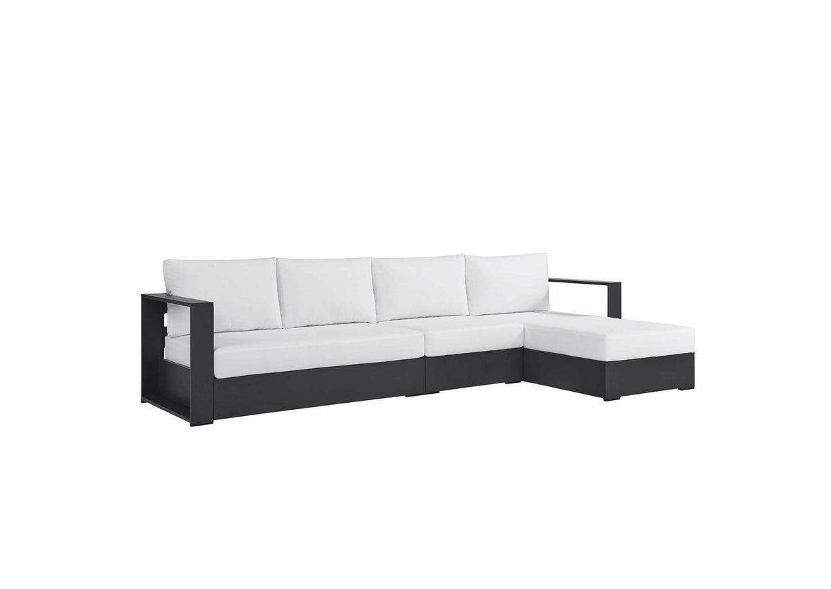 EEI-6671-GRY-WHI Tahoe 3-Piece Outdoor Patio Powder-Coated Aluminum Right-Facing Chaise Sectional Sofa Set By Modway