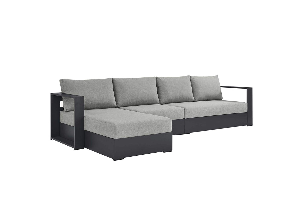 EEI-6672-GRY-GRY Tahoe 3-Piece Outdoor Patio Powder-Coated Aluminum Left-Facing Chaise Sectional Sofa Set By Modway