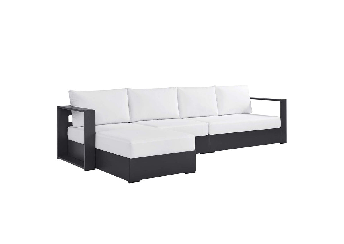 EEI-6672-GRY-WHI Tahoe 3-Piece Outdoor Patio Powder-Coated Aluminum Left-Facing Chaise Sectional Sofa Set By Modway